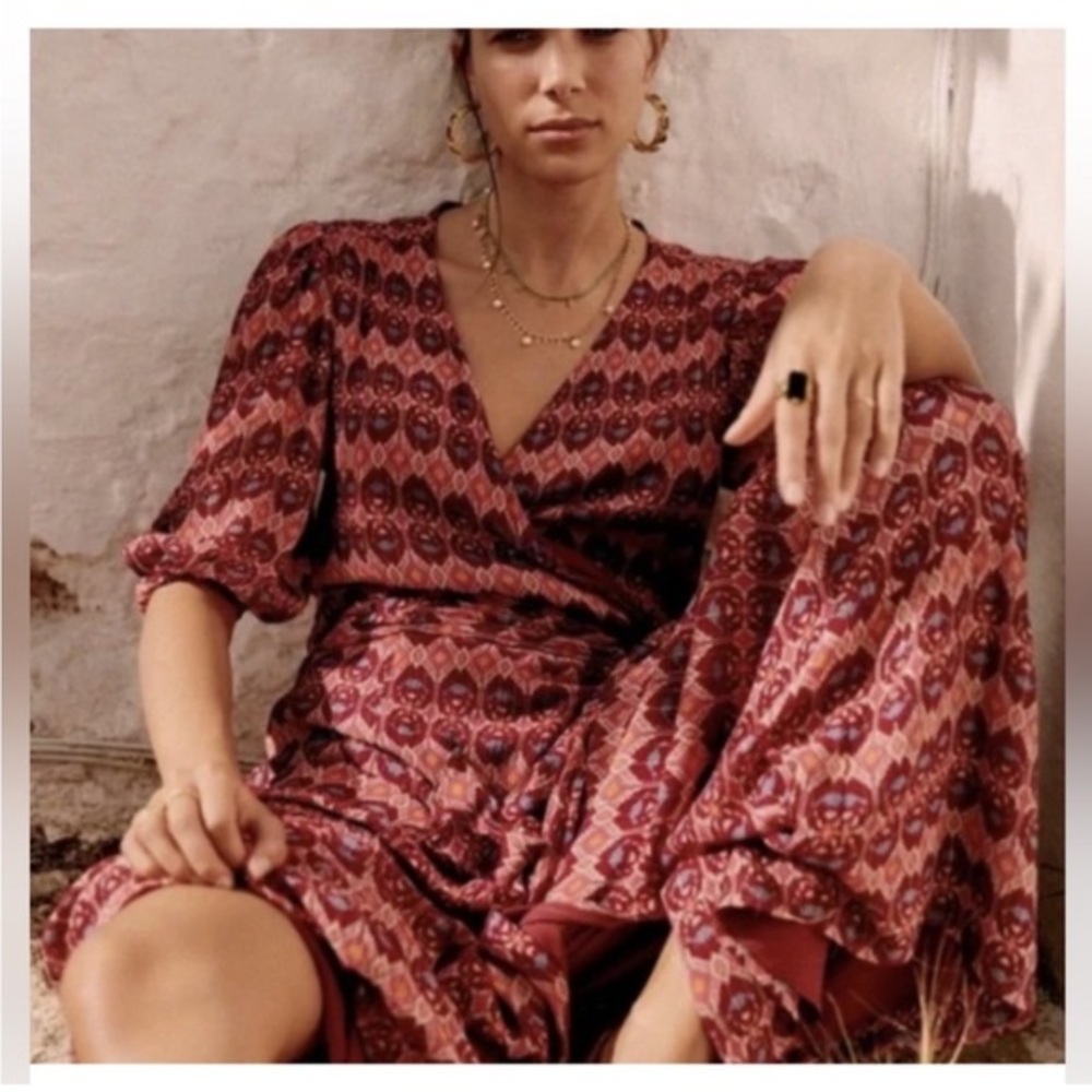 Sezane Burgundy and Coral Maxi Dress